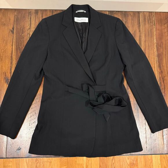 Max Mara wool blend black drapey wrap blazer size 42 EU/US size 6 - Picture 1 of 13